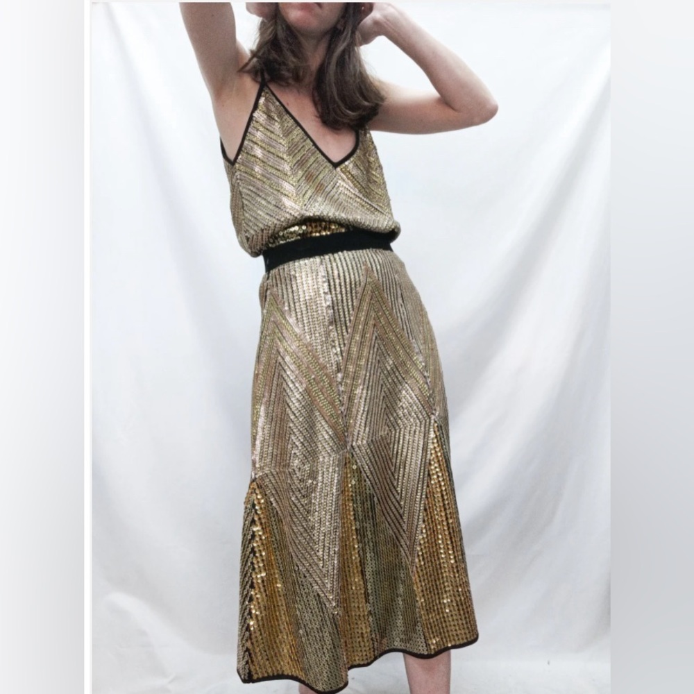 Zara Gold Sequin Midi Skirt